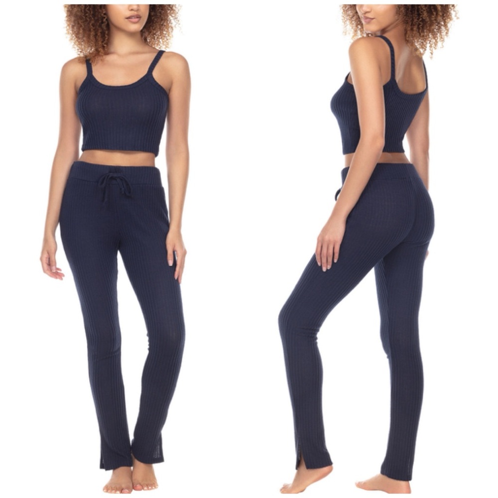 Honeydew Ink Navy Blue Ribbed Knit Cami Tank & Pants Lounge PJ Set Size XL